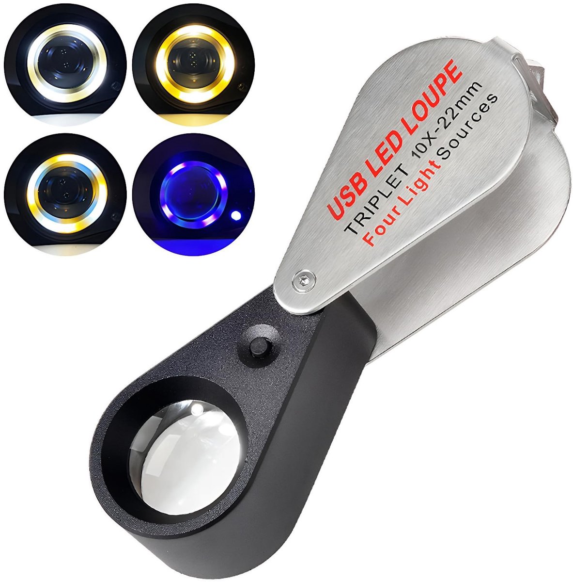 Elzusha - Opvouwbare Vergrootglas met 10X Vergroting en 4 Lichtmodi