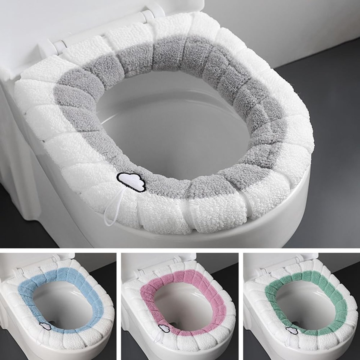 Elzusha - Set van 4 Wasbare Toiletbril Covers van Pluche