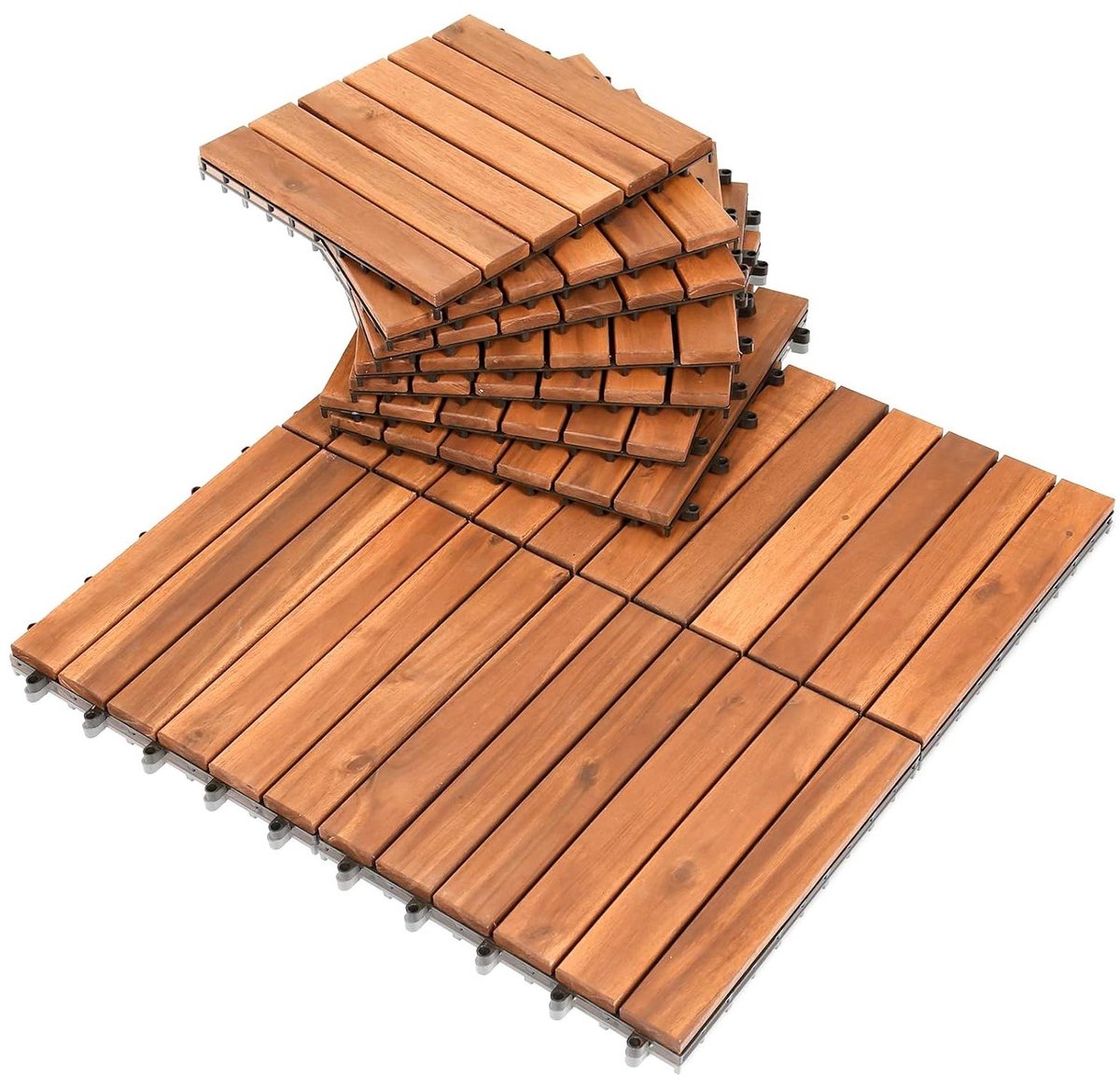 Houten Tegels - Terrasplanken Balkon - Buitenruimte Aankleden - Kliksysteem Drainage - 55 Stuks - Acacia Natuurlijk