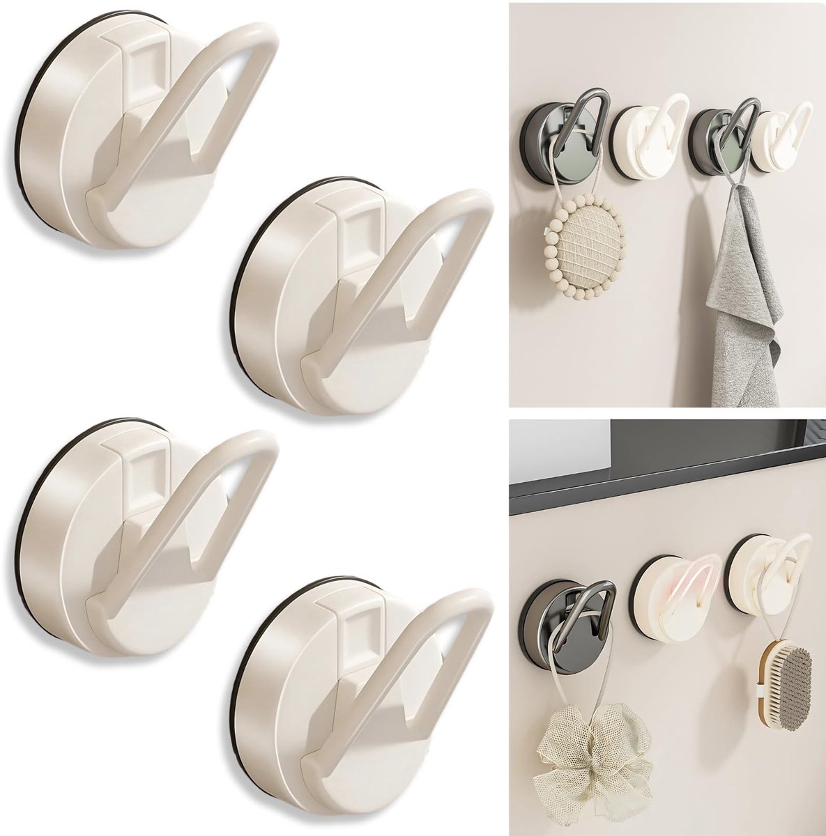 Elzusha - Milky White Zuignap Haken Set voor Badkamer en Keuken