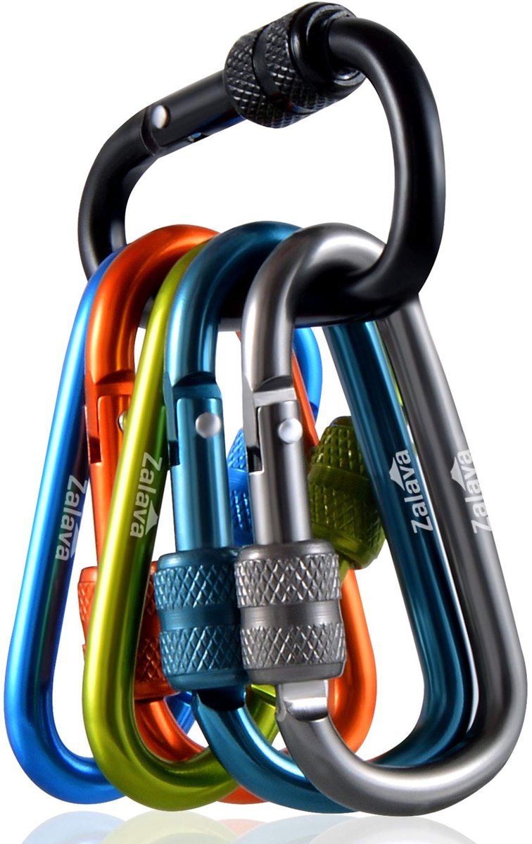 Elzusha - Mini Keychain Carabiner Set van 6 Kleuren met Schroefsluiting