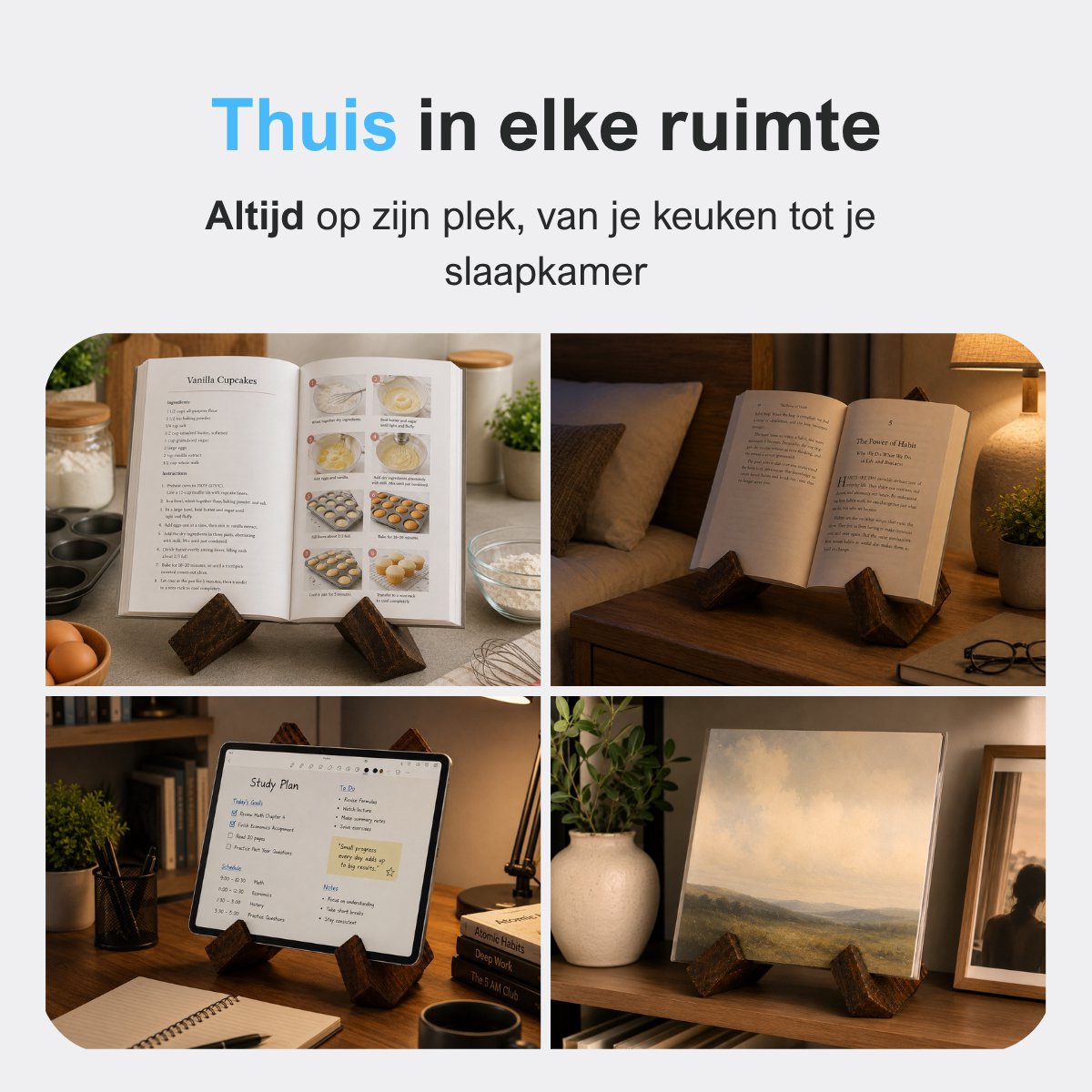MasonPro Boekenstandaard Hout - Kookboek Standaard - Kookboekhouder - Tablet Standaard - Boeken Houder - Boekhouder - Boekensteun - Leesstandaard - Antislip - 16x21CM — cadeau in Kookcadeaus - foto 4
