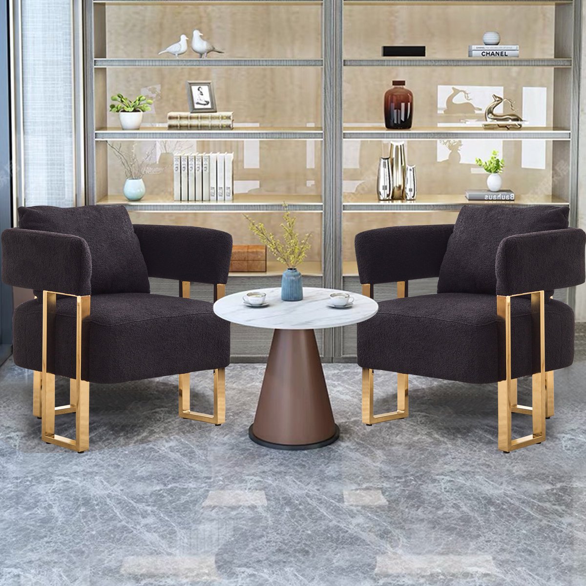 VVBV Fauteuil 68x68x70 cm - Hoofd- & Lendensteun, Zachte Zitpolstering, 1-Zits, Eenvoudige Montage - Zwart, Fluweel