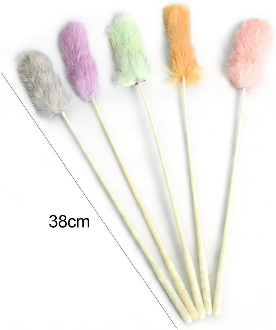 Kattenhengel - Multikleur - 38 cm - Met Kleurrijke Veren - Voor Katten — afbeelding 3