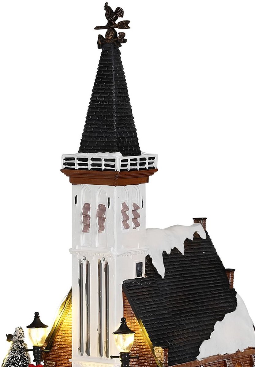 Luville Kerstdorp Miniatuur Kerk - Kerstversiering met Warme Verlichting en Besneeuwde Bomen - Kerst Decoratie voor Binnen op Batterijen - L15 x B16,5 x H31 cm - Meerkleurig – foto 3