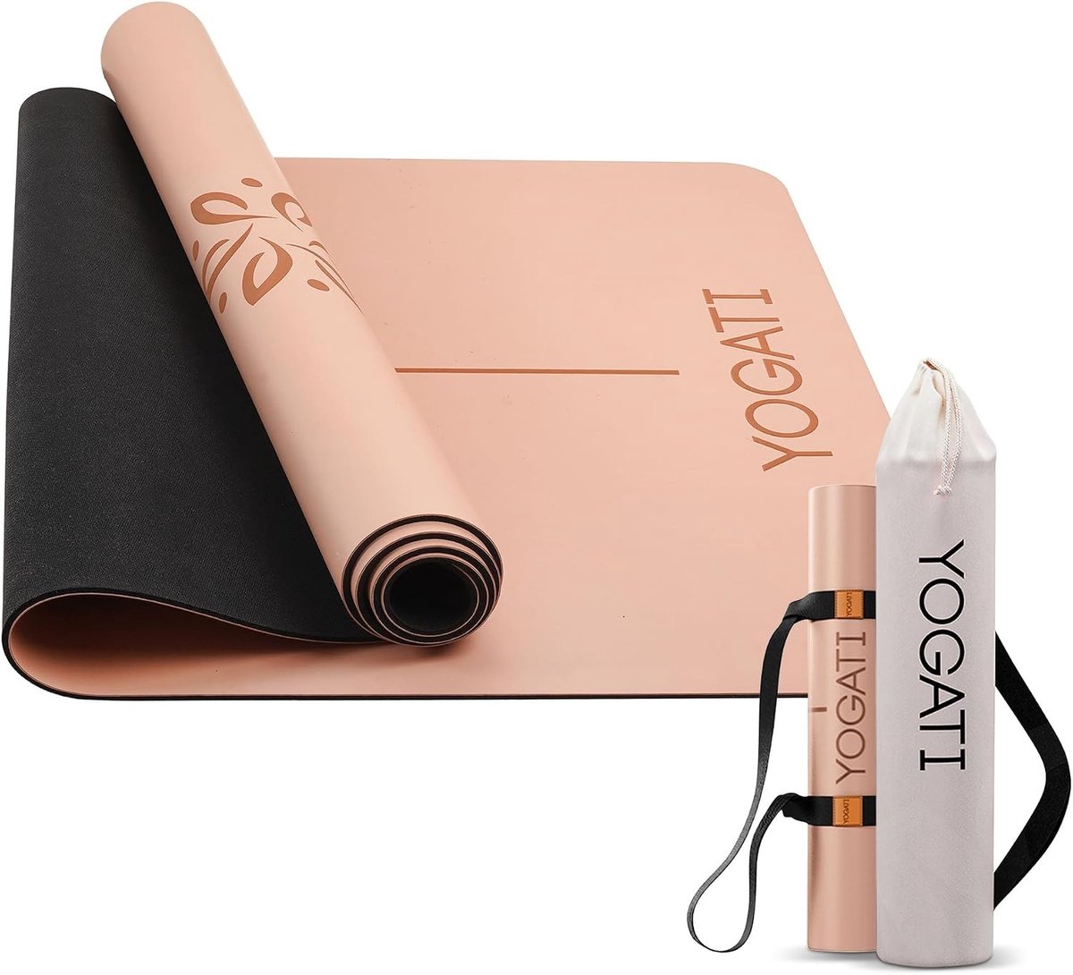 Fitnesmat - Bruin - 186 x 68 cm - Antislip Met Lijnen - Voor Yoga en Pilates