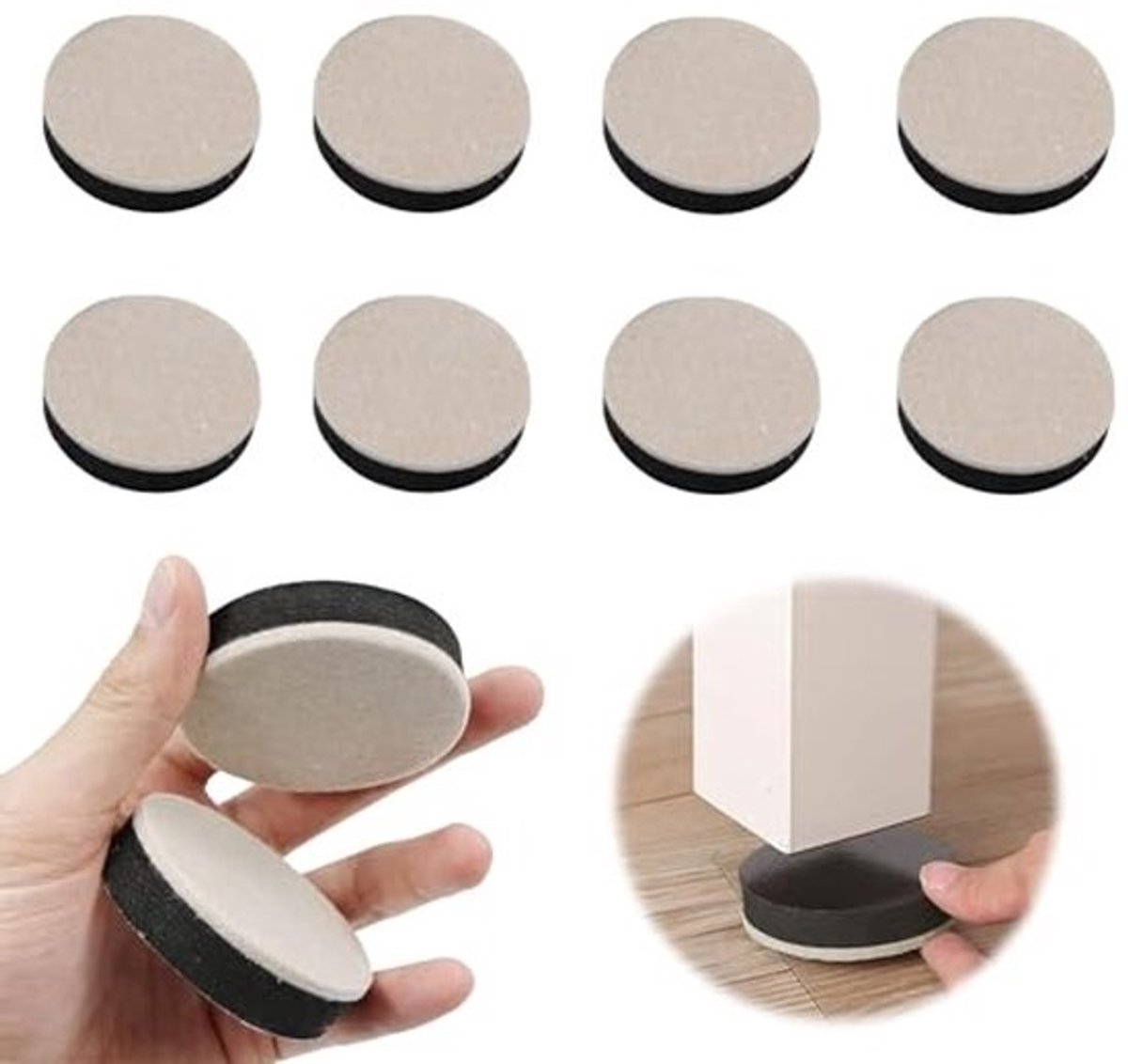 Zelfklevende meubelverhogingen - 8 stuks - 5 cm - antislip vilt - voor tafelpoten, stoelen, kasten en bureaus