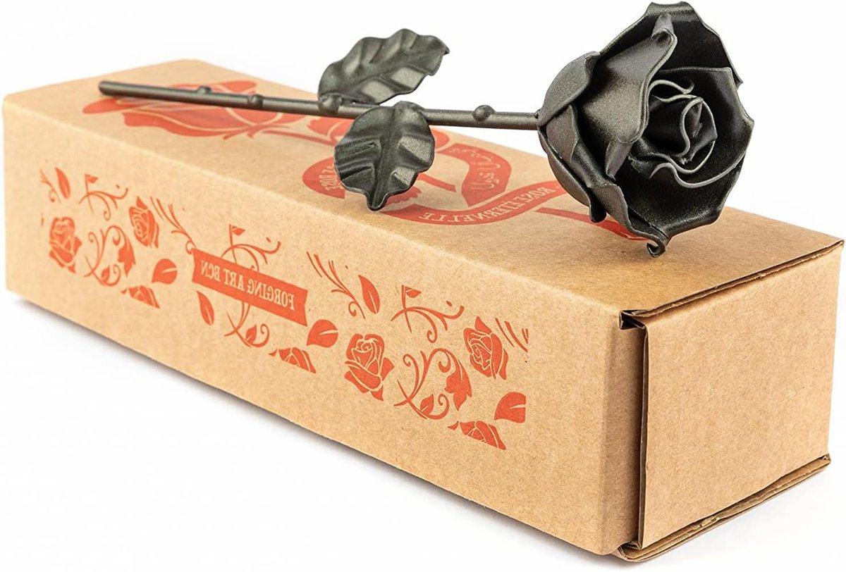 Gesmede Roos - Eeuwige bloem - Decoratief geschenk - Handgesmeed vakmanschap - 21 cm hoog - Zwart