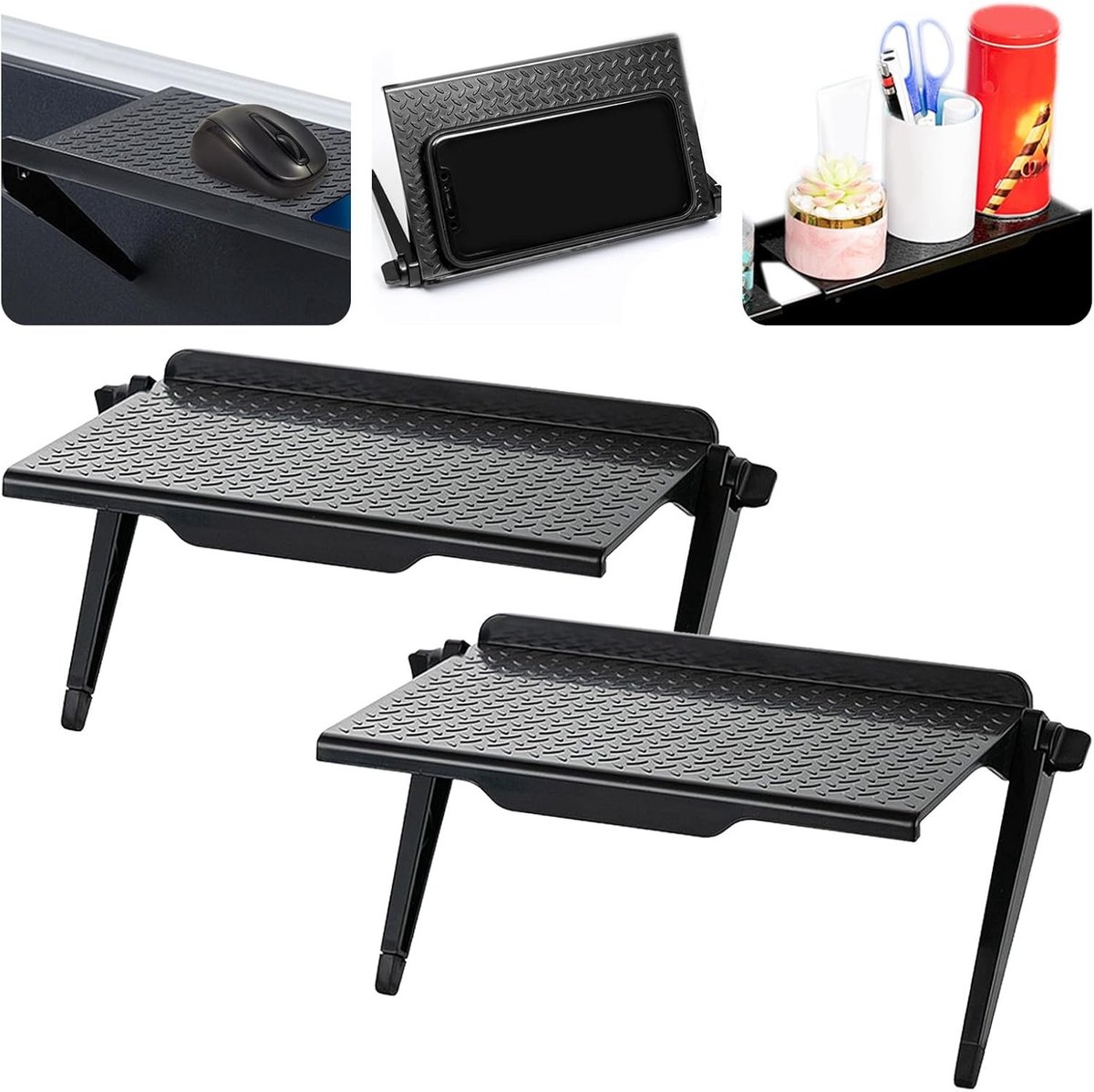 Verstelbare TV Top Shelf voor Monitor en Media Apparaten - Ideaal voor Kabelboxen, Afstandsbedieningen en Routers (11x22cm Zwart)