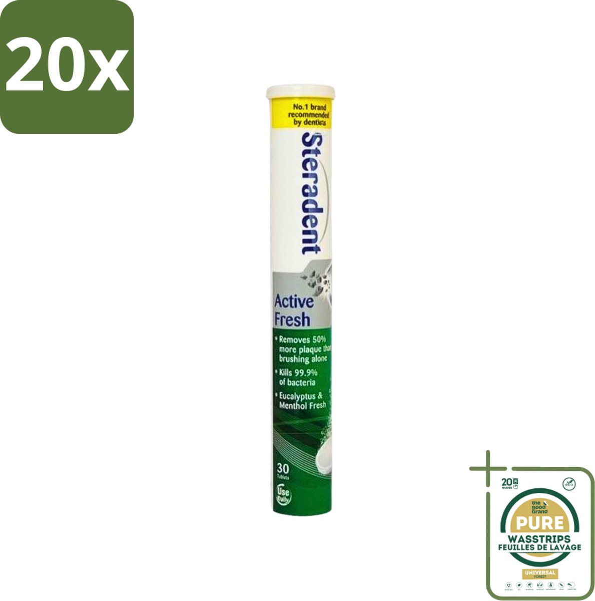 20 x Steradent - Reinigingstabletten - Active Fresh - Voor Kunstgebitten - 30 Tabletten - Grootverpakking - Kunstgebit Reinigen - Kunstgebit Reinigingstabletten - Kunstgebit Hygiëne - Kunstgebit Reinigen 3 Minuten - Frisse Adem