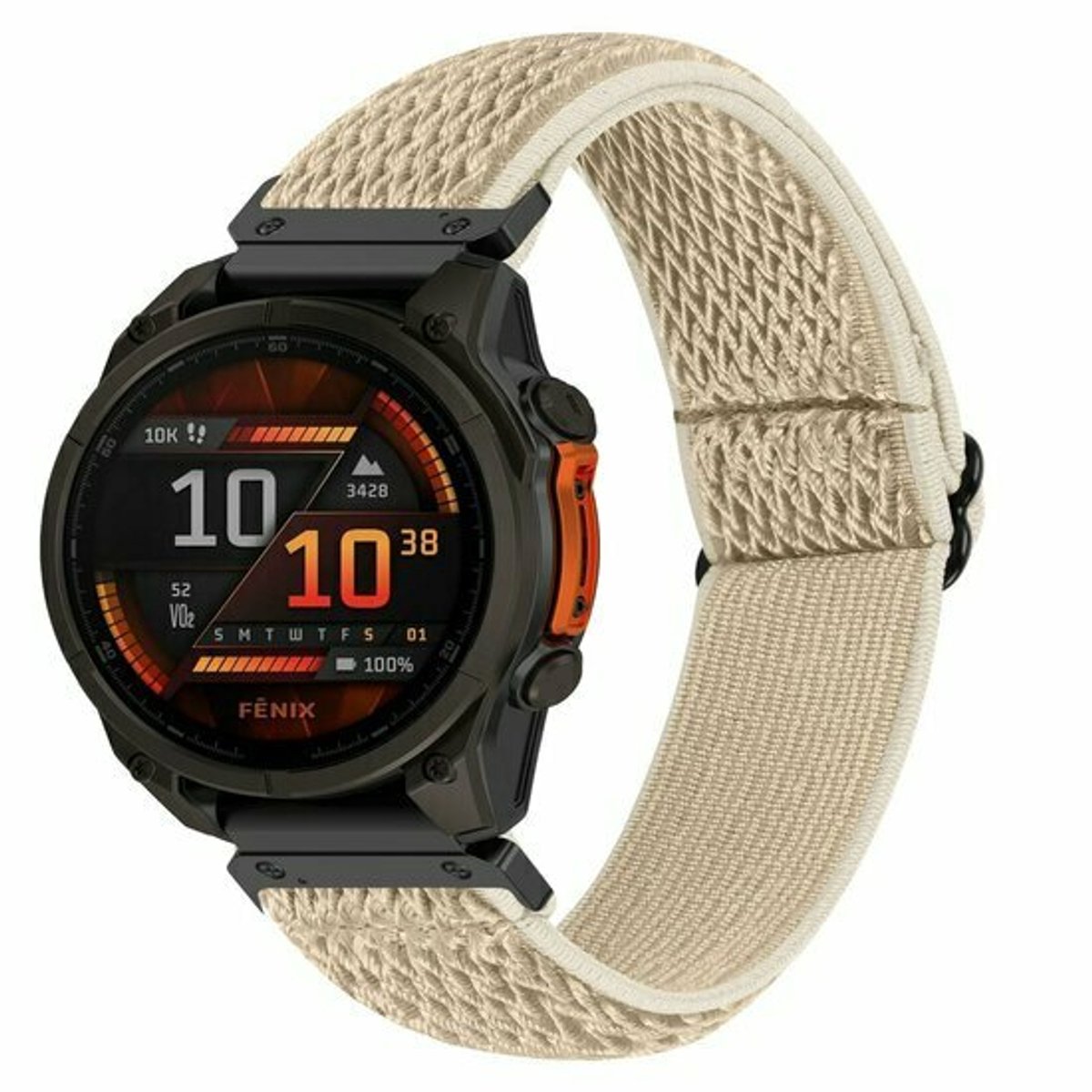 By Qubix - Geschikt voor Garmin bandje - 22mm Quickfit - Elastische Solo Loop nylon bandje - Beige - Geschikt voor Garmin Fenix 9 / 9 pro - 47mm