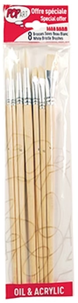 Pebeo Long Handle White Bristles Brush Set - 8 Pack