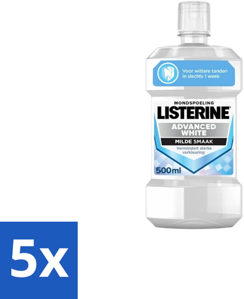 5 x Listerine – Mondwater – Advanced White – 500 ml - Mondwater - Mondverzorging - Tandenwitsen - Mondhygiëne - Mondspoelen