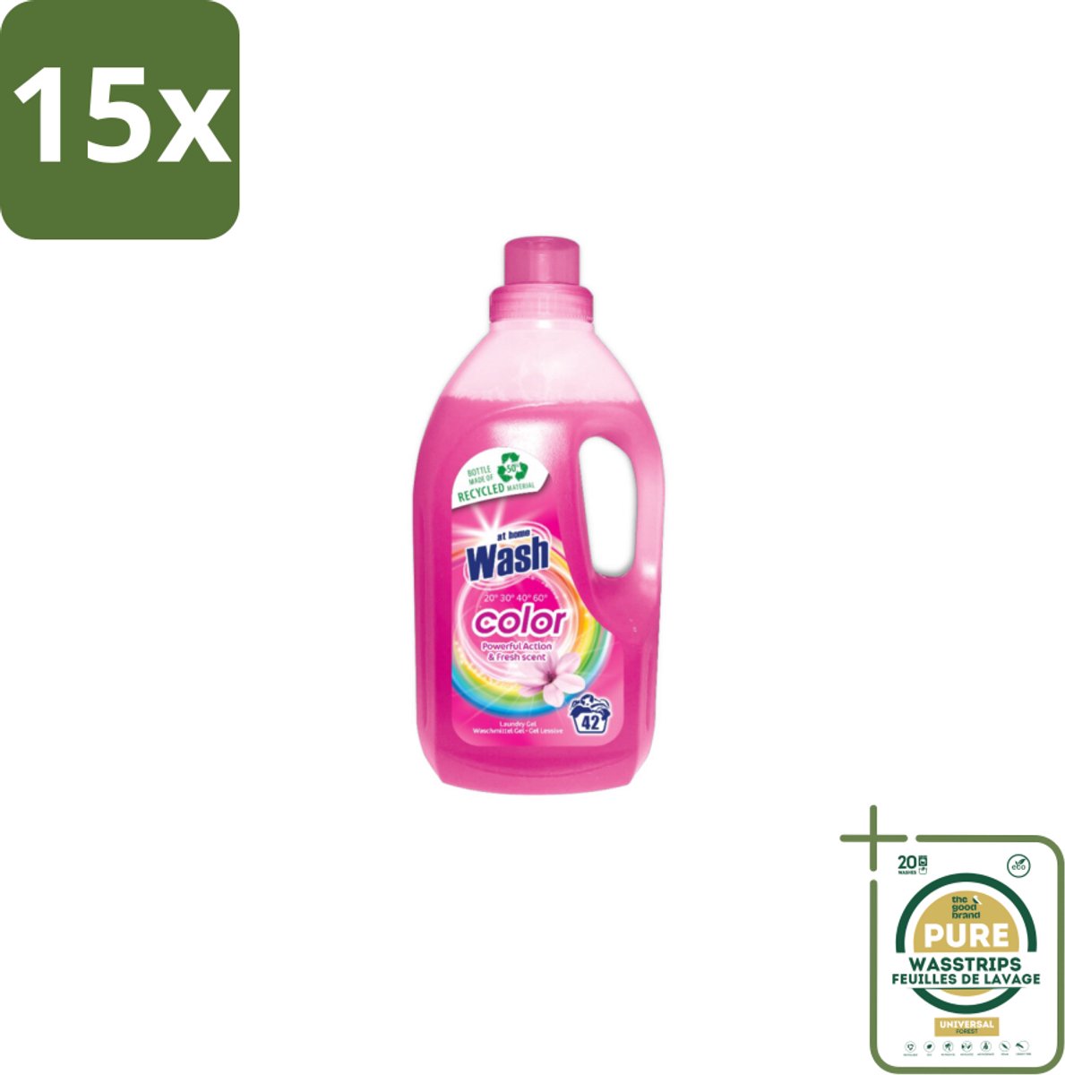 15 x At Home Wasmiddel Color 42 Wasbeurten Kleur 1,5 liter - Grootverpakking - Wasmiddel Kleur - Wasgel - Gebruik Voor Gekleurd Textiel - Vlekverwijdering - Frisse Geur