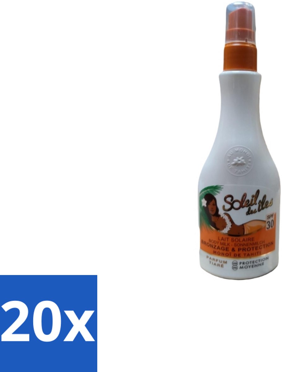 20 x Soleil des Îles – Zonnemelk – Monoï de Tahiti SPF30 – 150 ml - Zonnescherm - Zonnebrandmelk - Monoï Tahiti - Huidbescherming - Zonbescherming