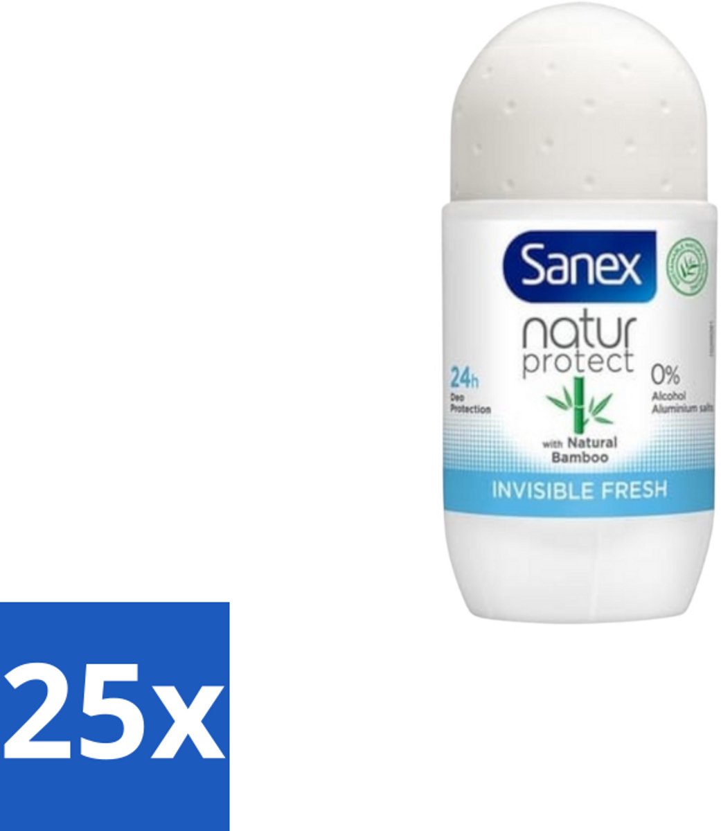 25 x Sanex – Deo Roll-on – Bamboo Invisible Fresh – 50 ml - Bamboo Deodorant - Onzichtbare Deodorant - Deodorant Roll-on - Frisheid - Kledingbescherming