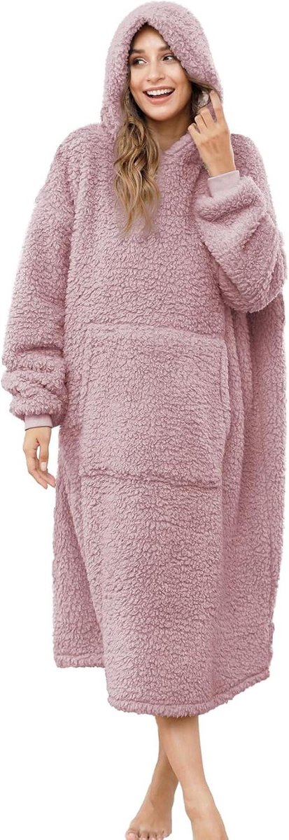 Deken Hoodie - Draagbare Trui - Thuis Ontspannen - Dubbelzijdig Zacht - One Size - Grijs