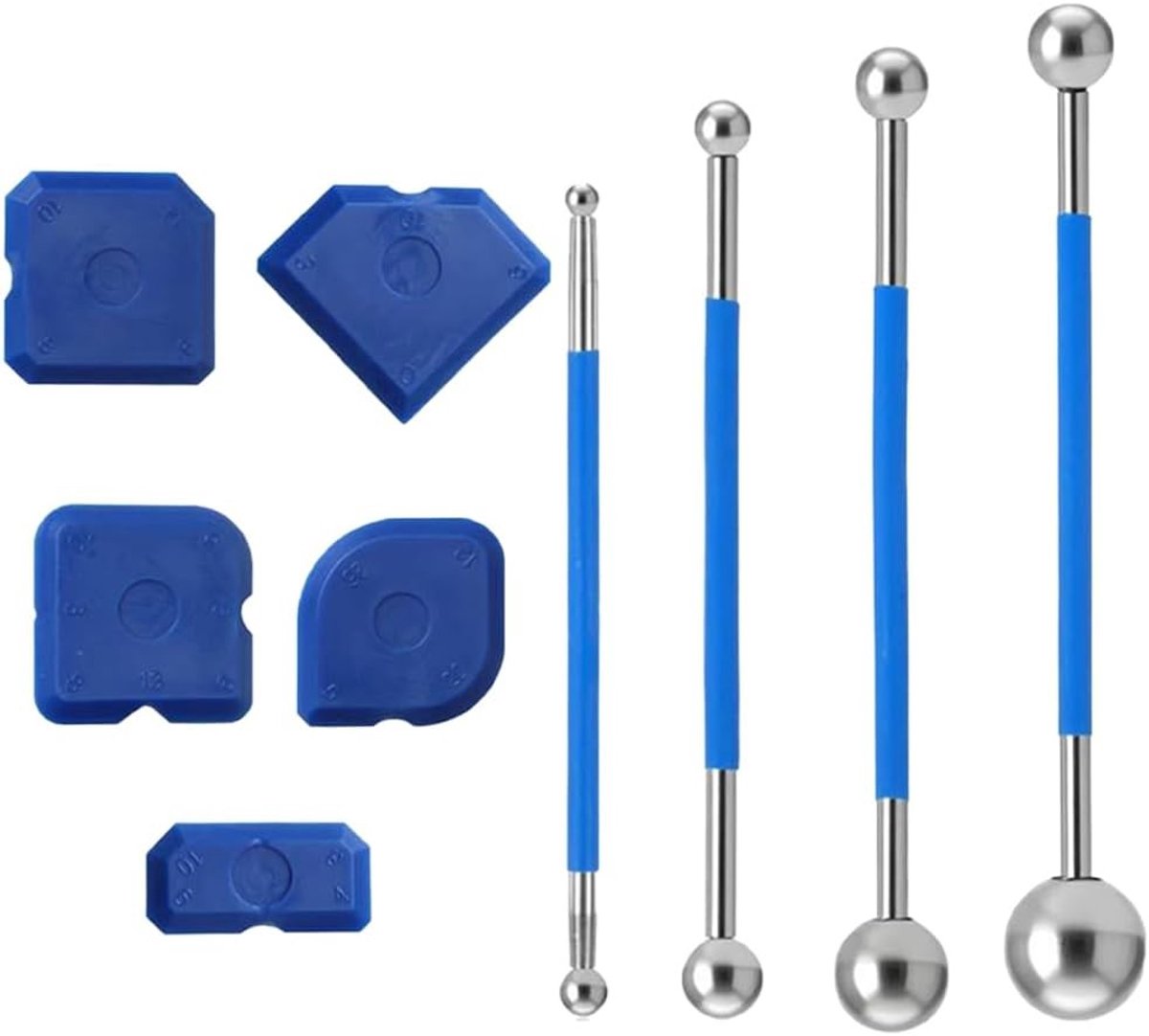 Gereedschap schraper kit met 9 stuks, voegengladmakende set en siliconen trekker voor voegwerk