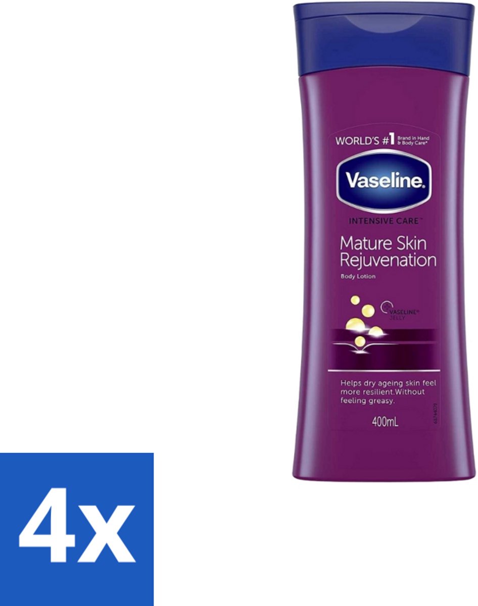 4 x Vaseline – Body Lotion – Intensive Care Mature Skin – 400 ml - Rijpe Huid Verzorging - Droge Huid Crème - Hydraterende Crème - Huidbarrière Beschermen - Vochtigheid Herstellen