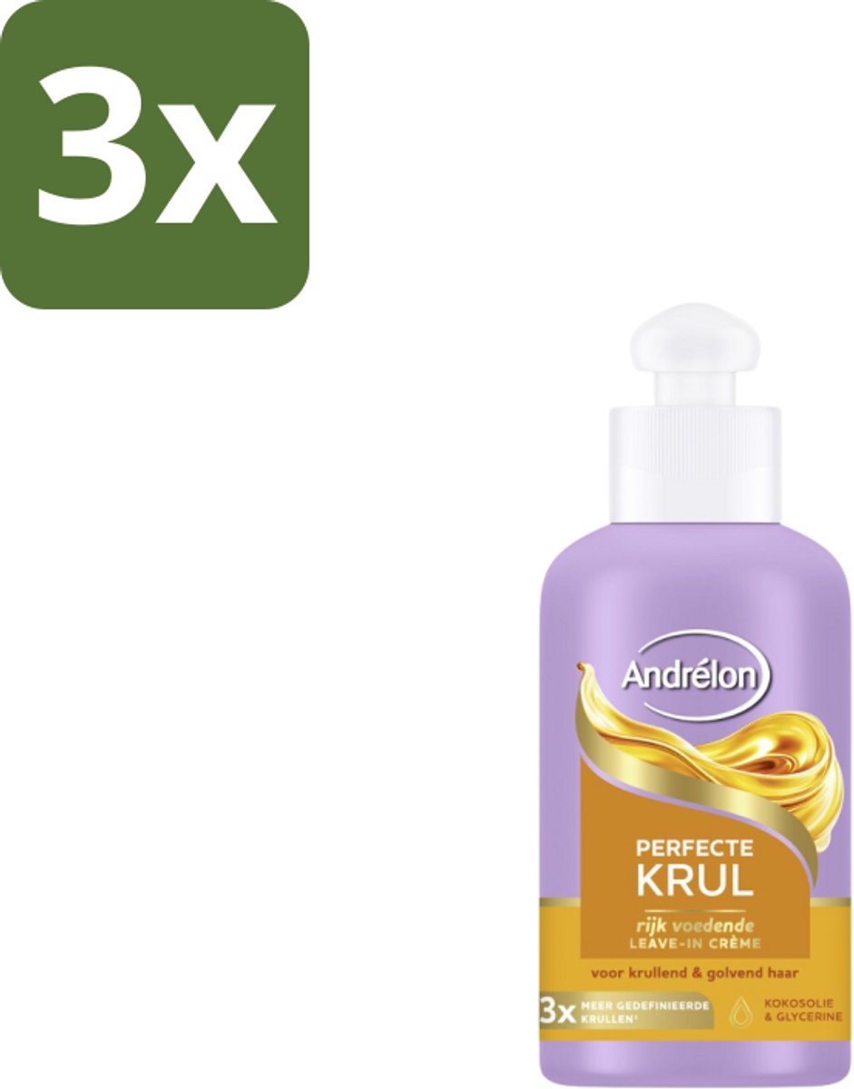 3 x Andrélon – Leave-In Crème – Perfecte Krul – 200 ml - Krul Haar - Krul Haar Crème - Leave-in Crème - Krul Haar Verzorging - Krul Haar Voeding