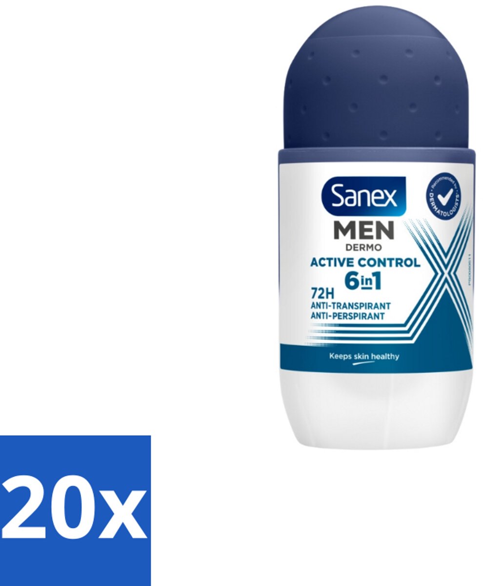 20 x Sanex Deodorant Roller Men Active Control 53 ml - Mannelijke Deodorant - Deodorant Voor Mannen - Deodorant Roller - Anti-irritatie Deodorant - Huidvriendelijke Deodorant