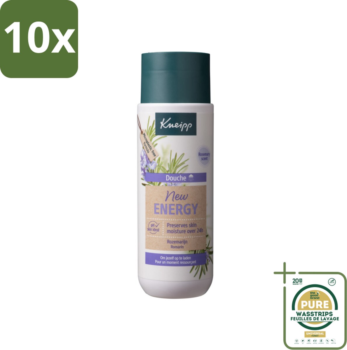 10 x Kneipp Douche New Energy 200 ml - Grootverpakking - Douchegel - Energie - Rozemarijn - Natuurlijke Geur - Zeepvrije Douche
