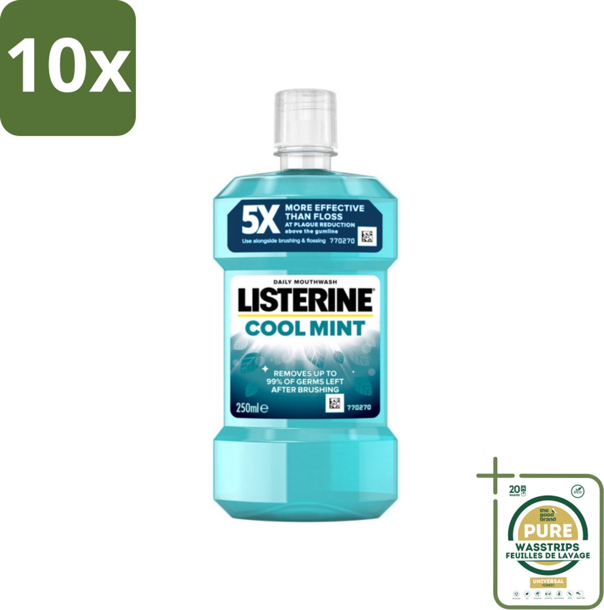10 x Listerine - Mondwater - Cool Mint - 250 ml - Grootverpakking - Mondspoeling - Mondwater - Frisse Adem - Tandplak - Gezond Tandvlees