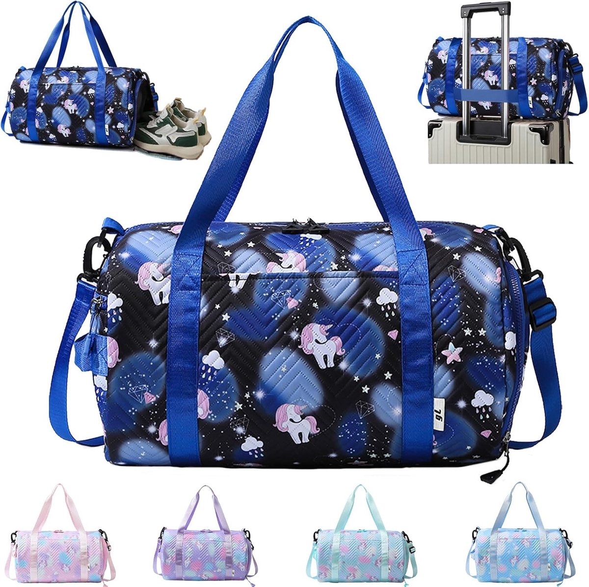 Reis- en Sporttas voor Meisjes, 25 Liter, Waterdichte Unicorn Weekender met Compartiment voor Schoenen en Vochtige Kleding