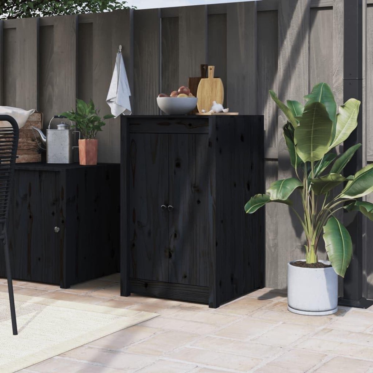 Buitenkeuken Deuren - Houten Kastdeuren - Opruimen Buiten - Massief Grenenhout - 50x82 cm - Zwart