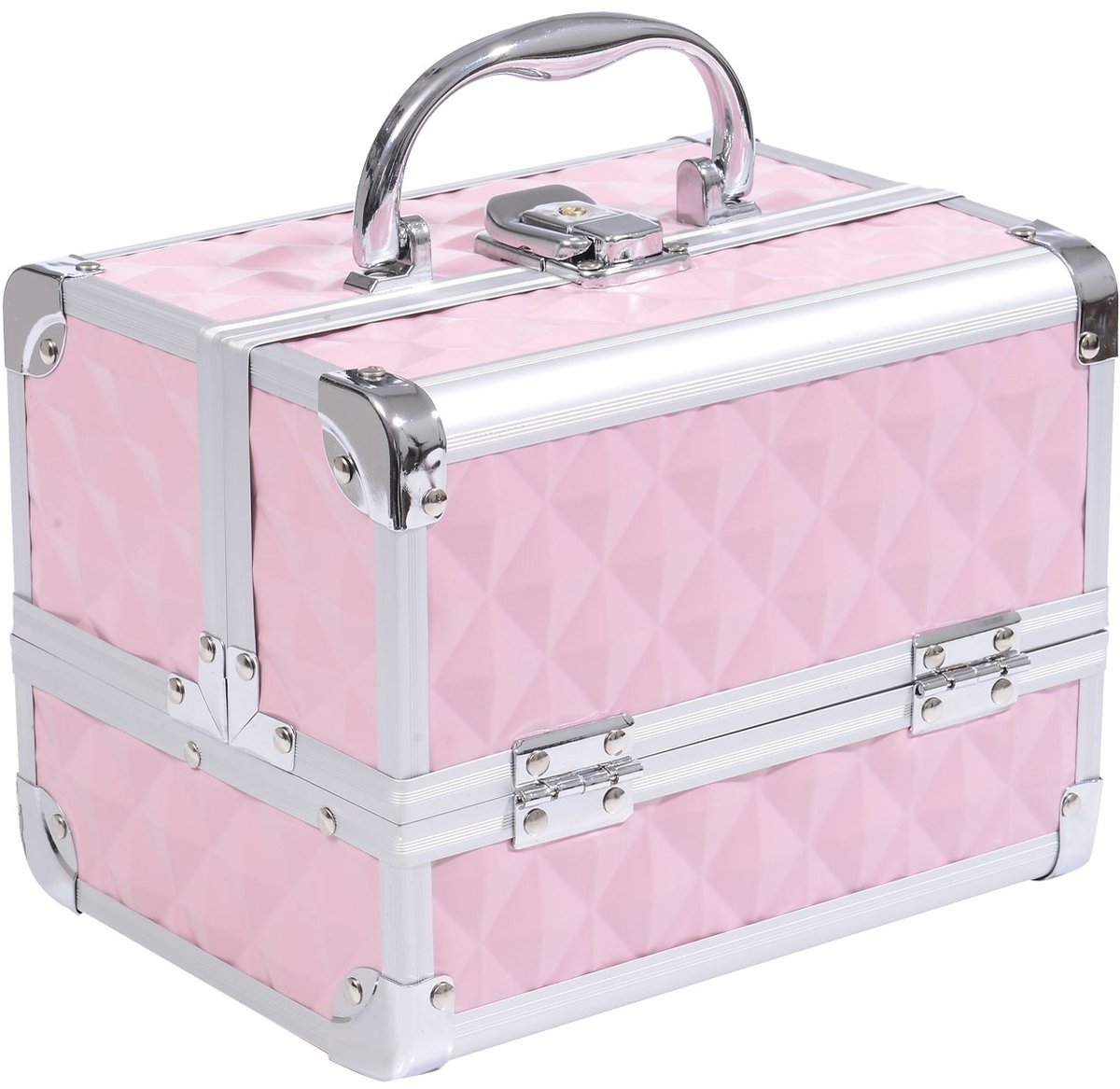 Famanu – Professionele make-upkoffer, draagbaar met vergrendeling en verschillende vakken, afmetingen 20 x 15 x 15 cm, van aluminium
