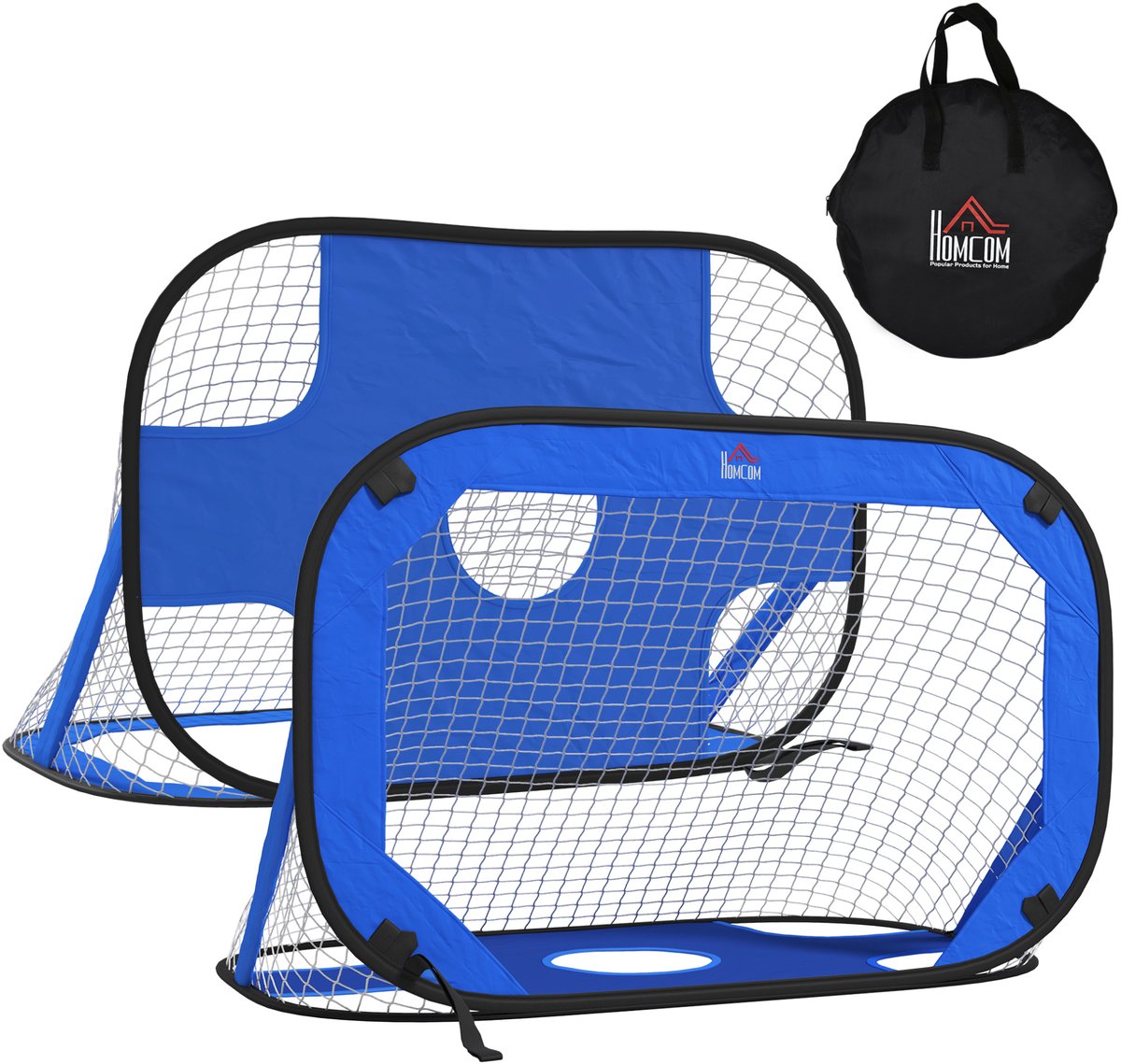 REDOM - Voetbaldoel 2er set - Opvouwbaar pop-up ontwerp - Met 5 doelzones - Inclusief draagtas en grondankers - Voor binnen en buiten - Glasvezel - Oxford stof - Blauw - 123 x 80 x 80 cm