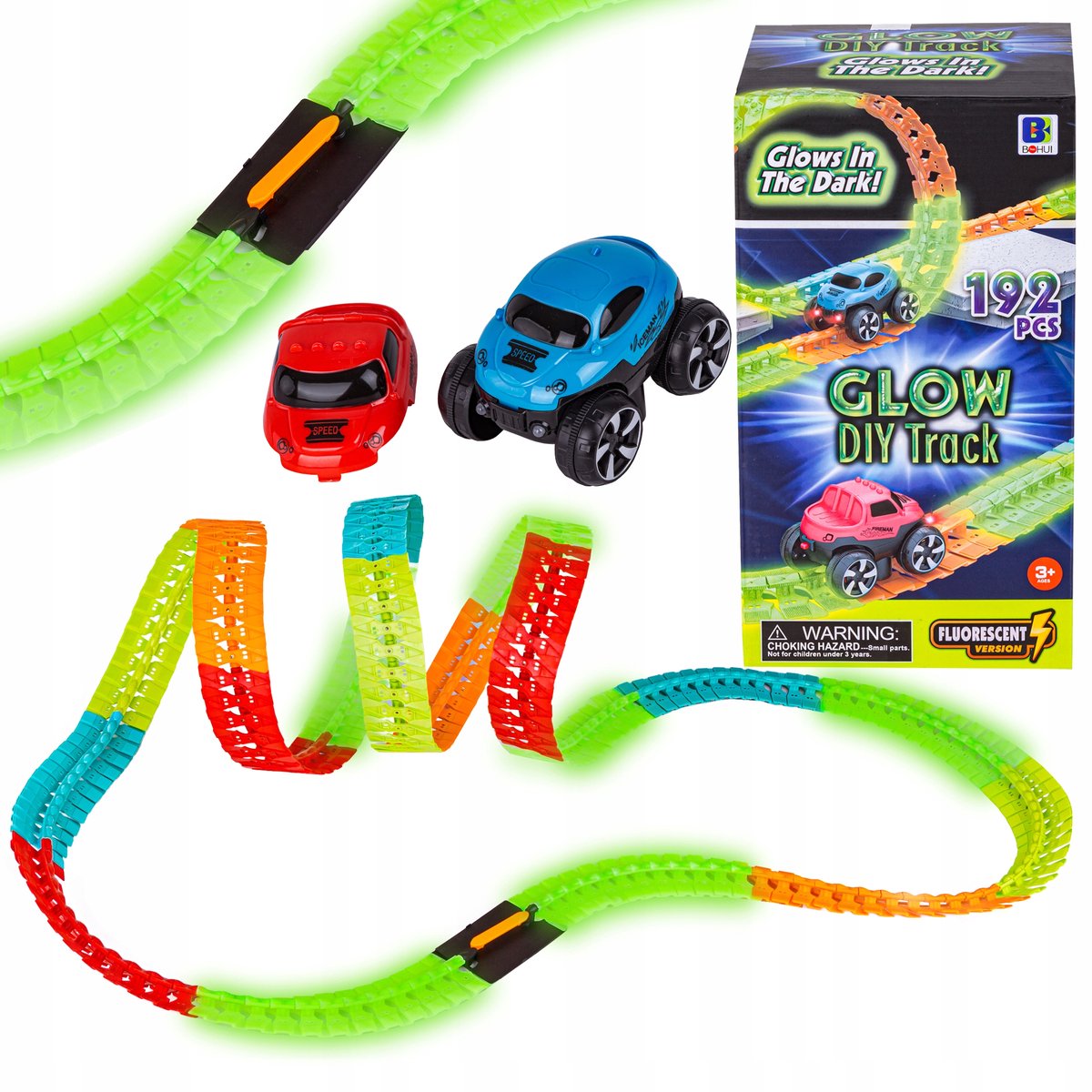 Flexibele Racebaan met LED Auto - 192 Delen & Lichtgevende Elementen