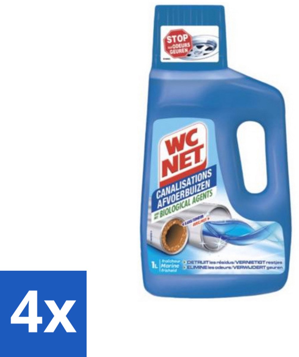 4 x WC Net - Ontstopper - Afvoerbuizen onderhoud - Biologische Formule - 1L - WC Reiniging - Afvoerbuizen Schoonmaken - Biologische Reiniger - Geurverwijderaar - Leidingen Reinigen