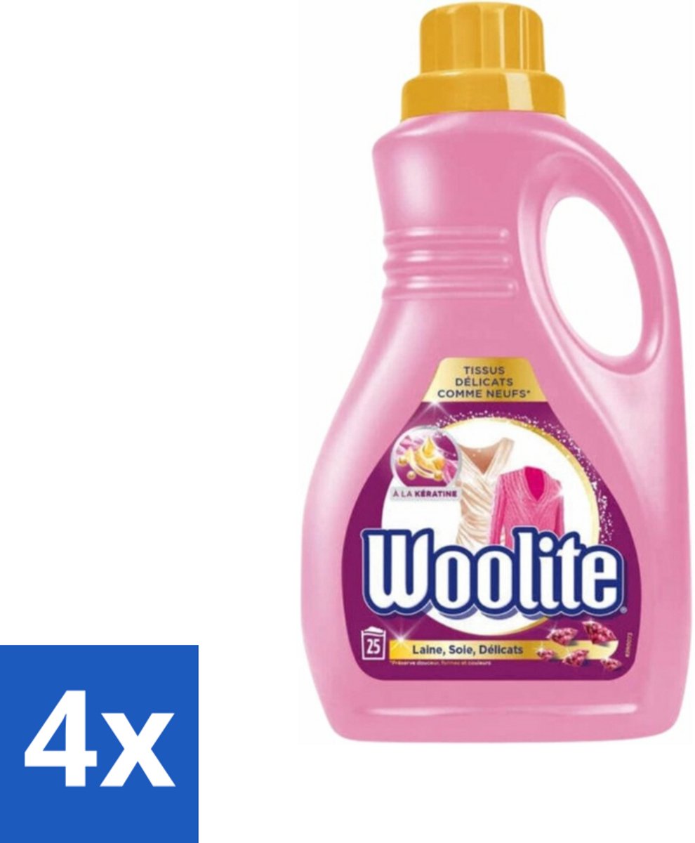 4 x Woolite Delicate - Vloeibaar Wasmiddel - Met Keratine - Wol, Zijde & Fijne Was - 25 Wasbeurten - 1,5L - Wolwasmiddel - Zijdewasmiddel - Delicate Was - Wasmiddel Voor Fijne Stoffen - Wasmiddel Voor Lingerie