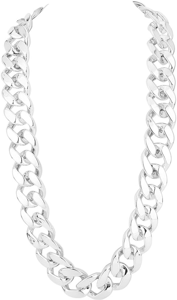 Zilveren en Gouden Hip Hop Ketting voor Mannen - 90 cm Cubaanse Curb Chain in Punk Stijl, Perfect voor Rapper Kostuums en 80s/90s Look