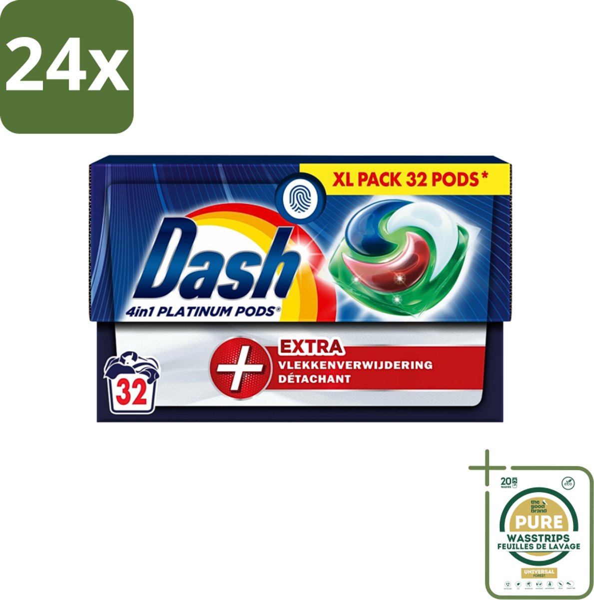 Dash - 4in1 Pods +Extra Vlekkenverwijderaar - Wasmiddelcapsules - Intensieve Reiniging - 32 Wasbeurten - Voordeelverpakking - 24 stuks - Intensieve reiniging - Waspoeder