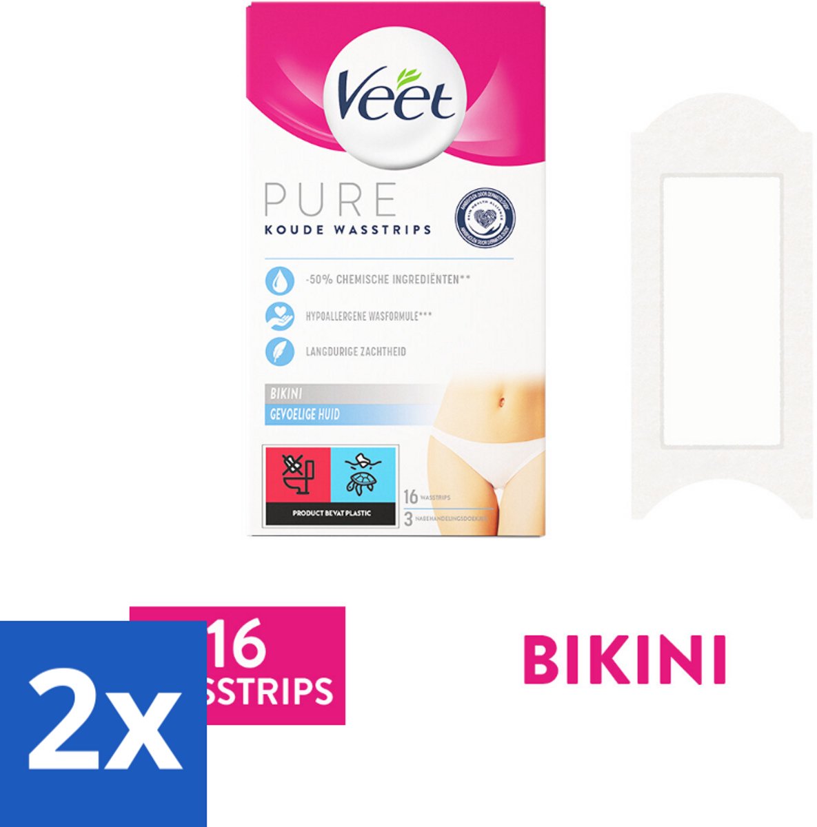 2 x Veet Ontharingsstrips Bikinilijn Pure Gevoelige Huid 16 stuks per verpakking - Veet Ontharingsstrips - Bikinilijn Ontharen - Gevoelige Huid - Ontharingsstrips Bikinilijn - Langdurige Gladheid