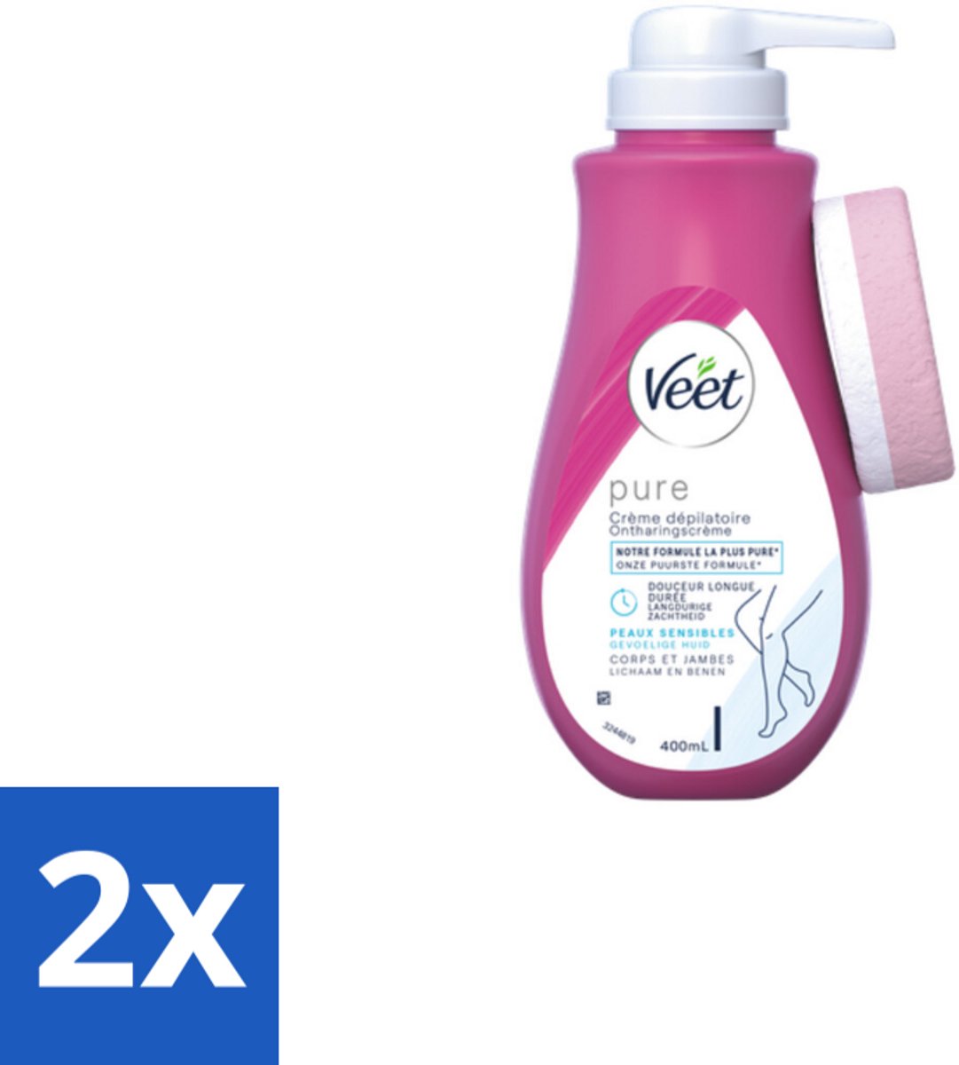 2 x Veet Pure - Ontharingscrème - Gevoelige Huid - Geen Geur van Ammoniak - 400ml - Ontharingscrème - Ontharing - Gevoelige Huid - Ammoniakvrij - Veet Pure