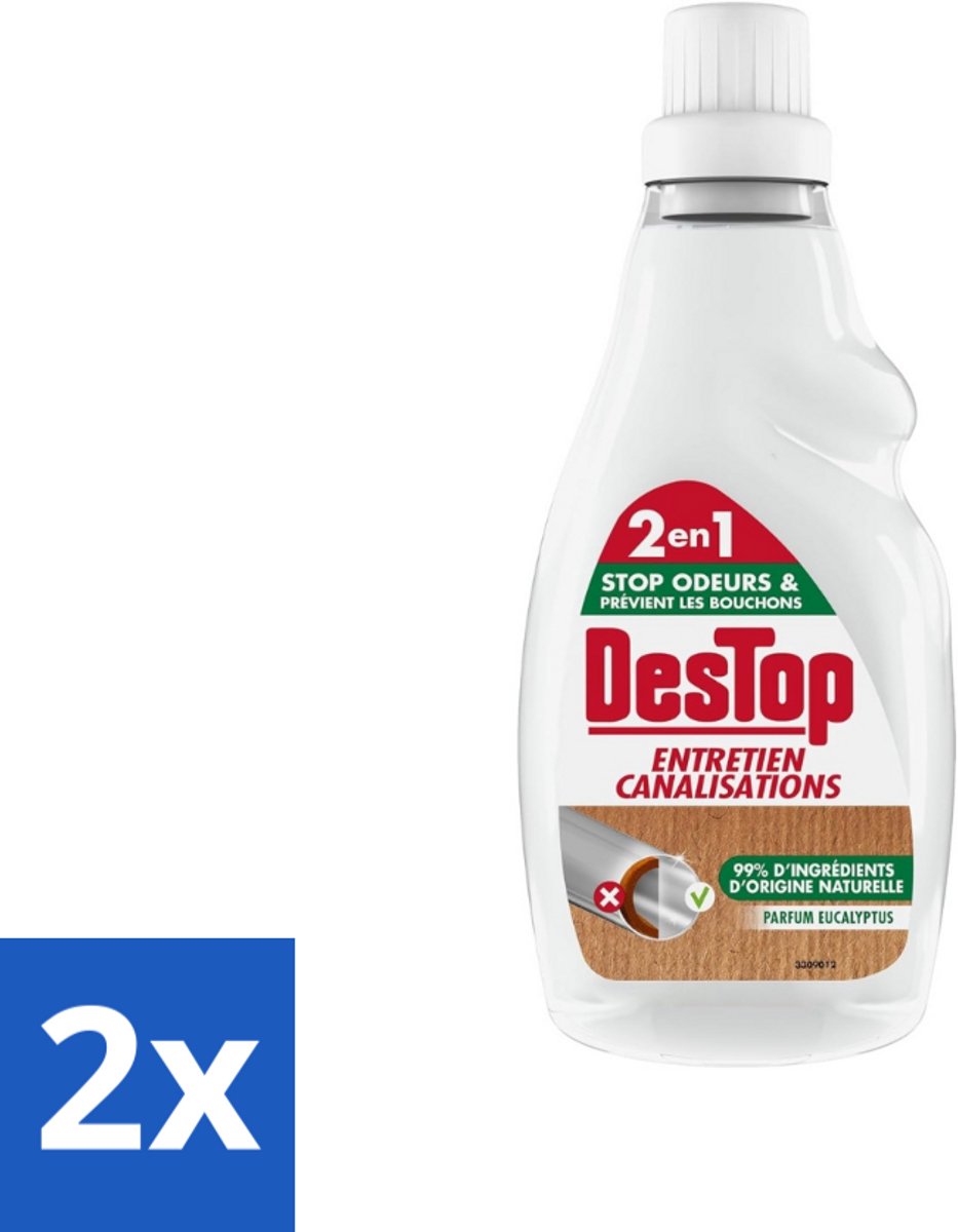 2 x DesTop - Onderhoud Leidingen - Ecologisch met Witte Azijn - Natuurlijke Ingrediënten - Eucalyptusgeur - 750 ml - Leidingen Schoonmaken - Leidingen Onderhouden - Milieuvriendelijke Reiniging - Biologisch Afbreekbare Reiniger - Geur Neutraliseren
