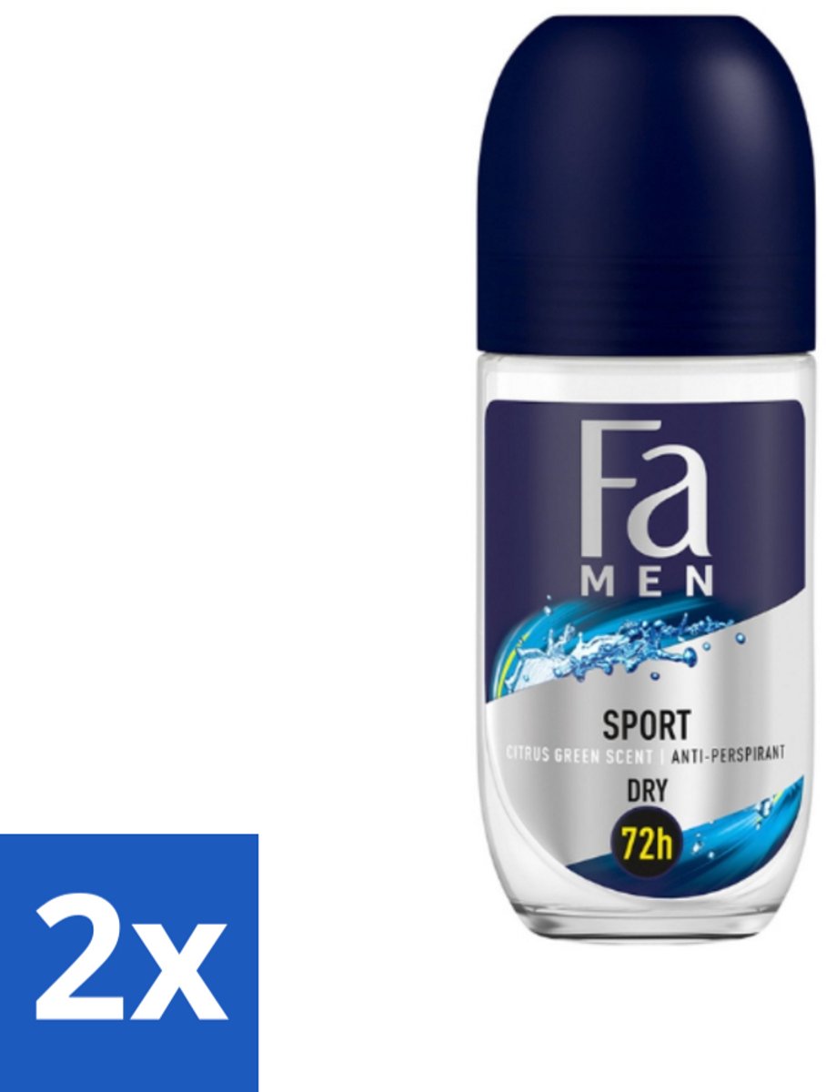 2 x Fa Men - Sport - Deodorant Roller - Citrus Green - 50 ml - Deodorant - Mannen Deodorant - Sport Deodorant - Citrusgeur - Langdurige Bescherming