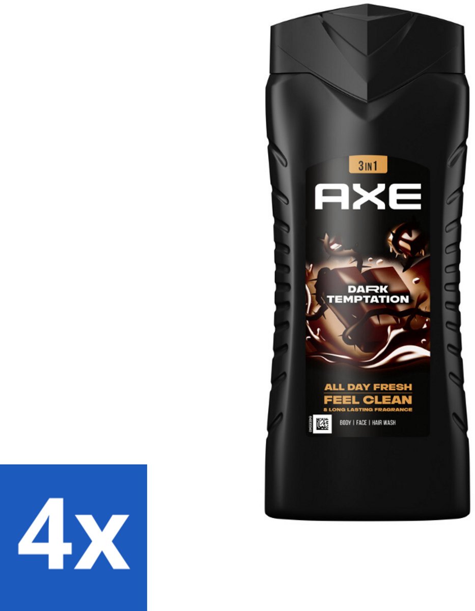 4 x Axe 3-in-1 Douchegel XL Dark Temptation 400 ml - Douchegel - AXE - Donkere Chocolade - Geur - 12 Uur