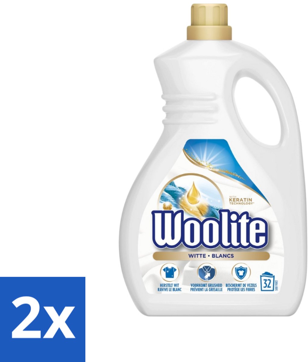 2 x Woolite White - Vloeibaar Wasmiddel - Met Keratine - Witte Was - 32 Wasbeurten - 1,9L - Witte Was - Wasmiddel - Wasmiddel Voor Witte Kleding - Keratine - Wasmiddel Met Keratine