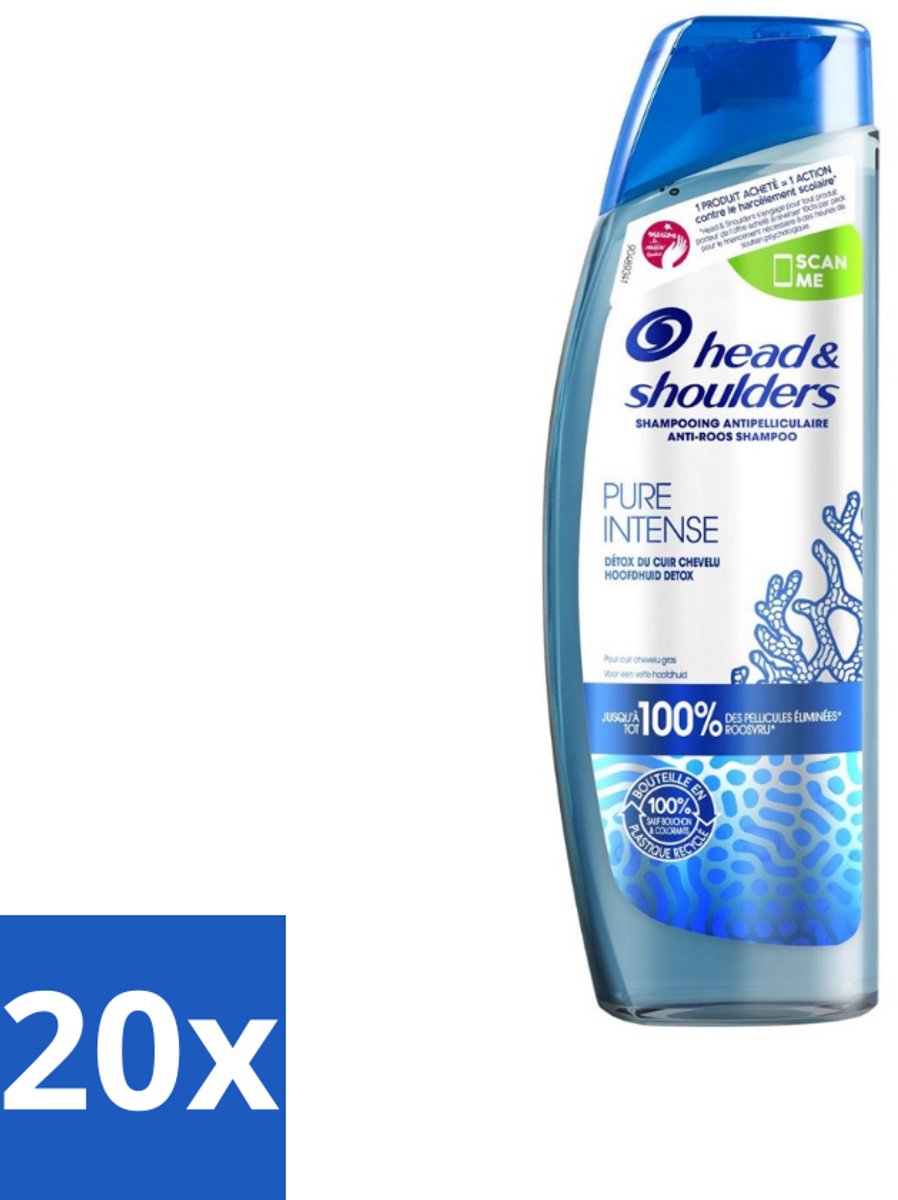 Head & Shoulders - Anti-Roos Shampoo - Pure Intense - Hoofdhuid Detox - 250 ml - Bulkverpakking - 20 stuks