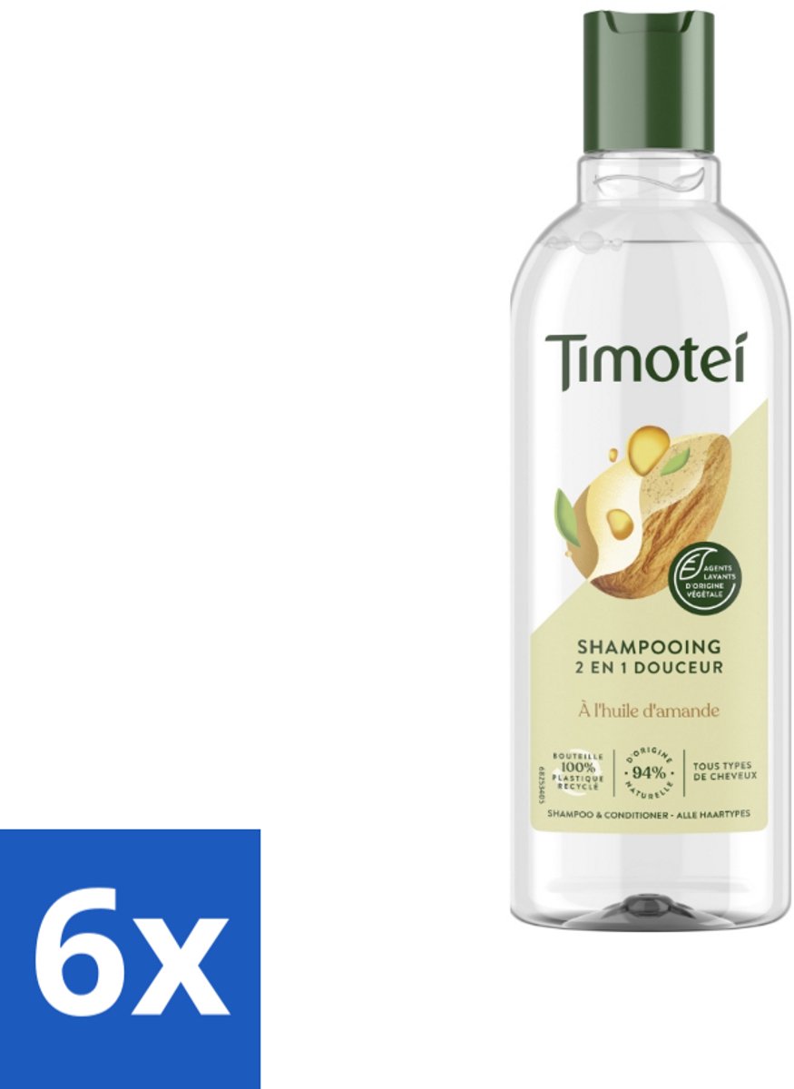 6 x Timotei - Shampoo - Amandelolie - 2in1 - Alle haartypes - 300ml - 2in1 Shampoo - Shampoo Conditioner - Amandelolie Shampoo - Haarverzorging - Zachte Shampoo