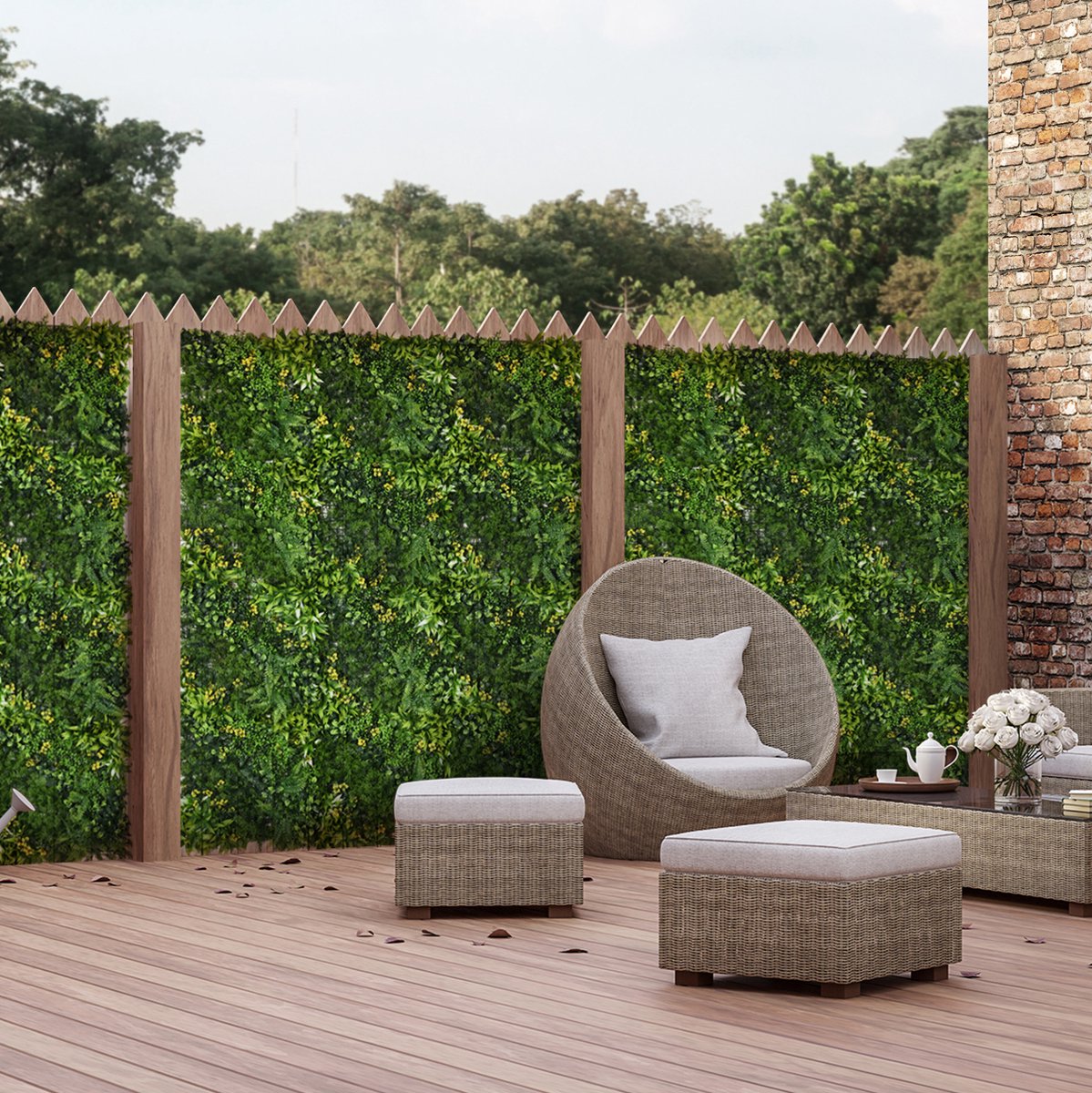 REDOM - Kunstmatige plantenwand - 12-delige set - UV-bescherming - zichtscherm - voor tuin, balkon en terras - polyethyleen - Groen - 50 x 50 cm