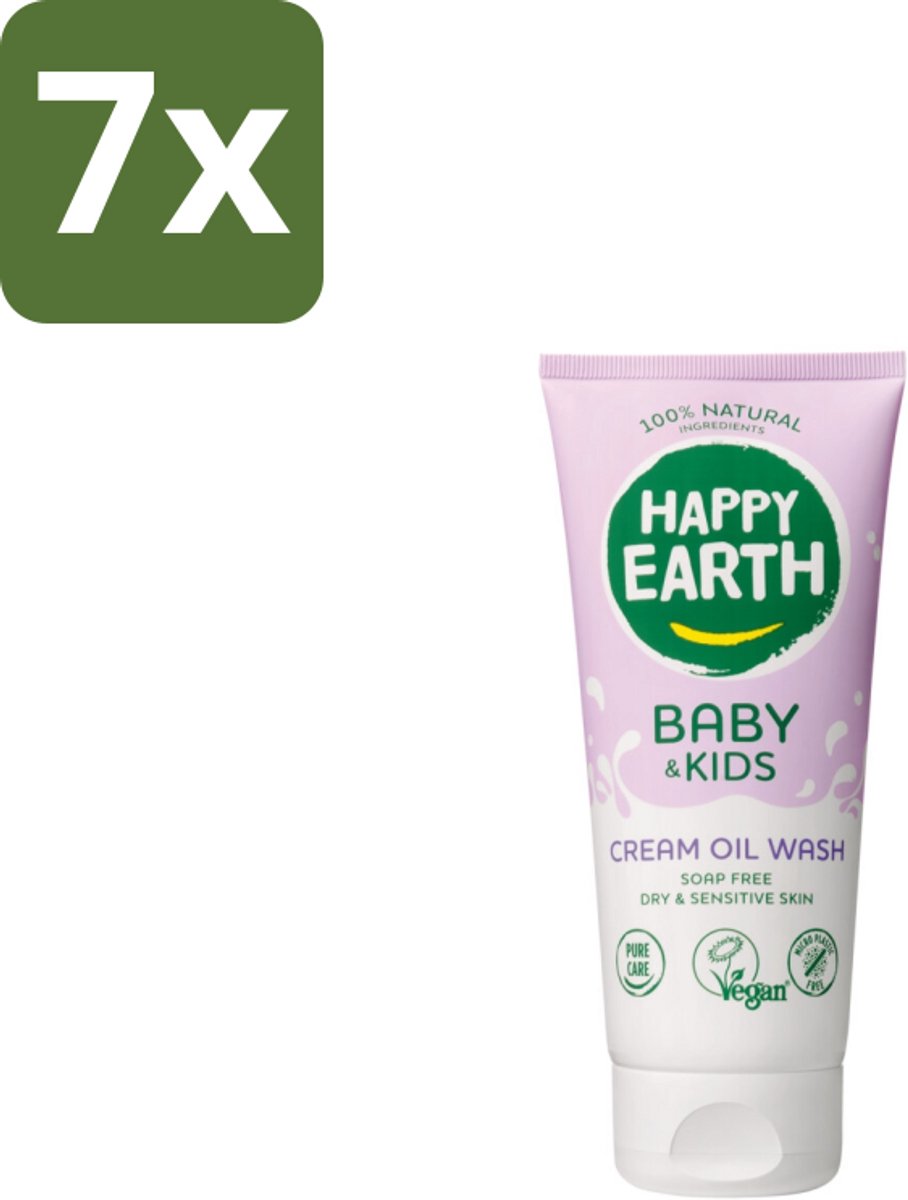 Happy Earth – Cream Oil Wash – 100% Natuurlijk Baby & Kids – 200 ml - Bulkverpakking - 7 stuks