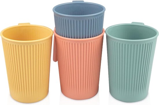 Verpakking van 4 onbreekbare drinkbekers met handvatten - Plastic bekers - Herbruikbare kampeerbekerset - Kinderbekers - Plastic bekers voor kinderen en volwassenen - BPA-vrij — afbeelding 3