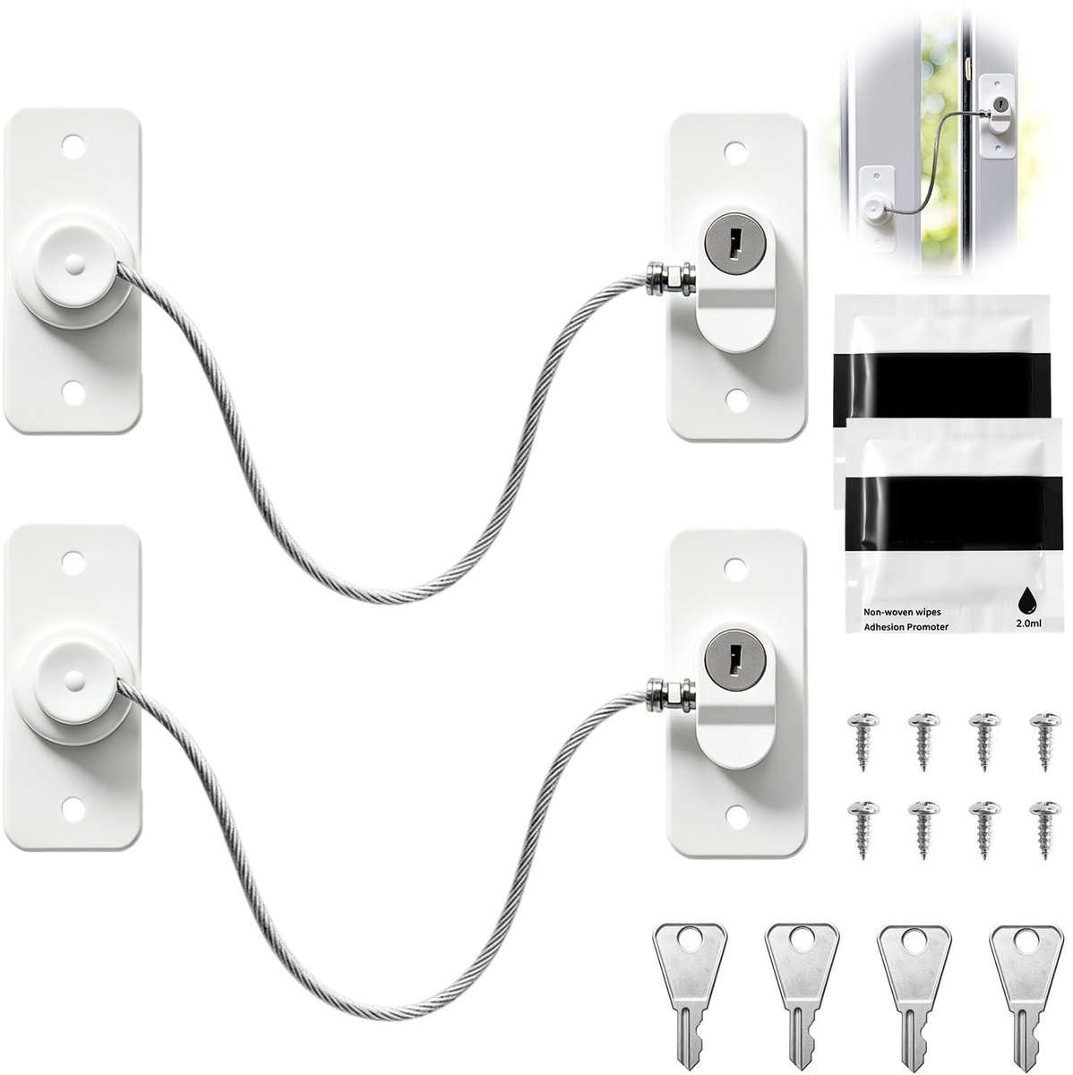 Solidchoice - Set van 2 Kinderveiligheidsloten - Voor kasten en ramen - Witte kleur