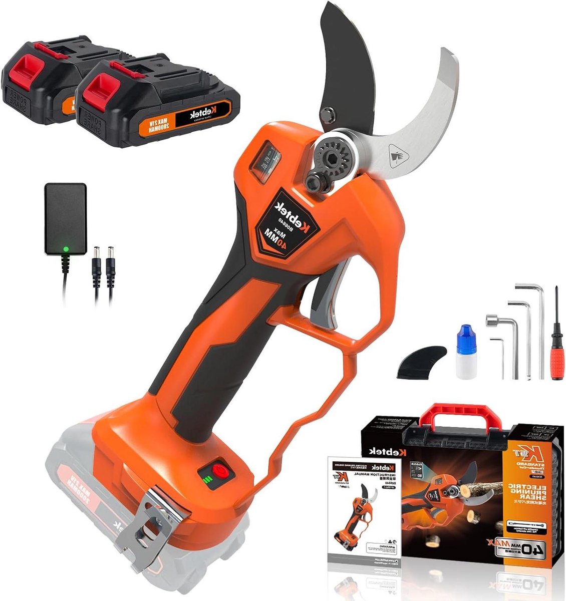 Accu takkenschaar - Elektrische snoeischaar - Tuinonderhoud - Instelbare snijopening - 40 mm snijcapaciteit - Oranje