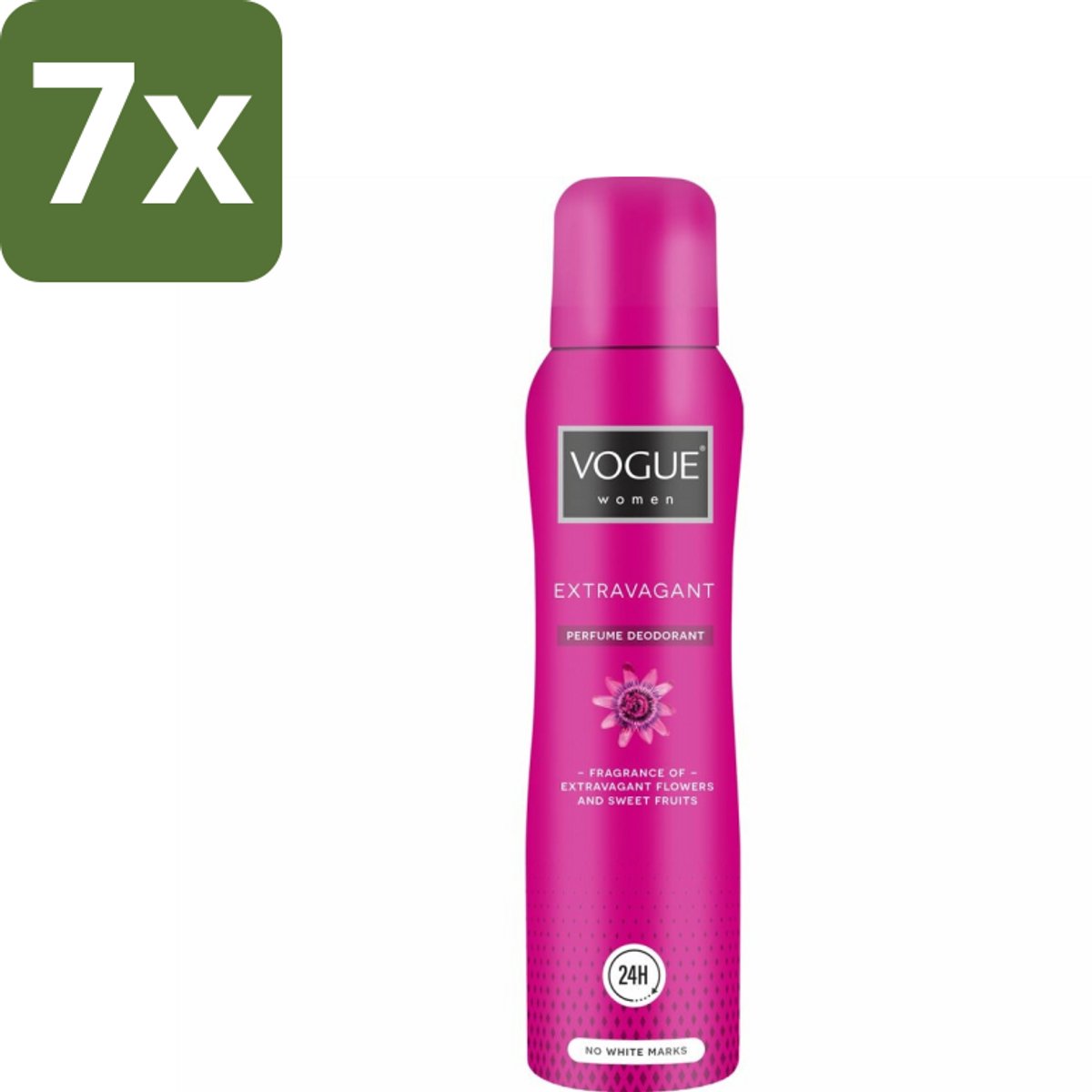 7 x Vogue Women - Extravagant - Parfum Deodorant - 150 ml - Parfum Deodorant - Fruitige Geur - Bloemige Geur - 24 Uur Bescherming - Zweetbescherming